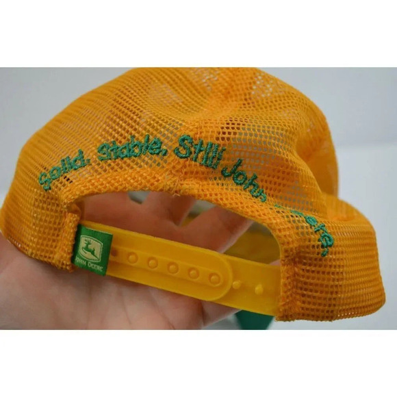 John Deere Mesh Trucker Hat Embroidered Logo OS Adjustable Green Yellow USA - Picture 5 of 10